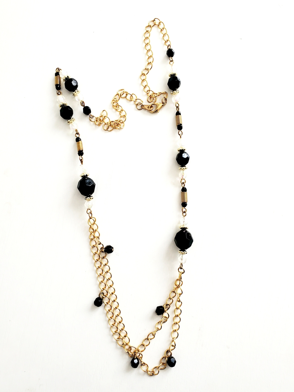 Gold Chain Necklace with Black Beads - Vintage
